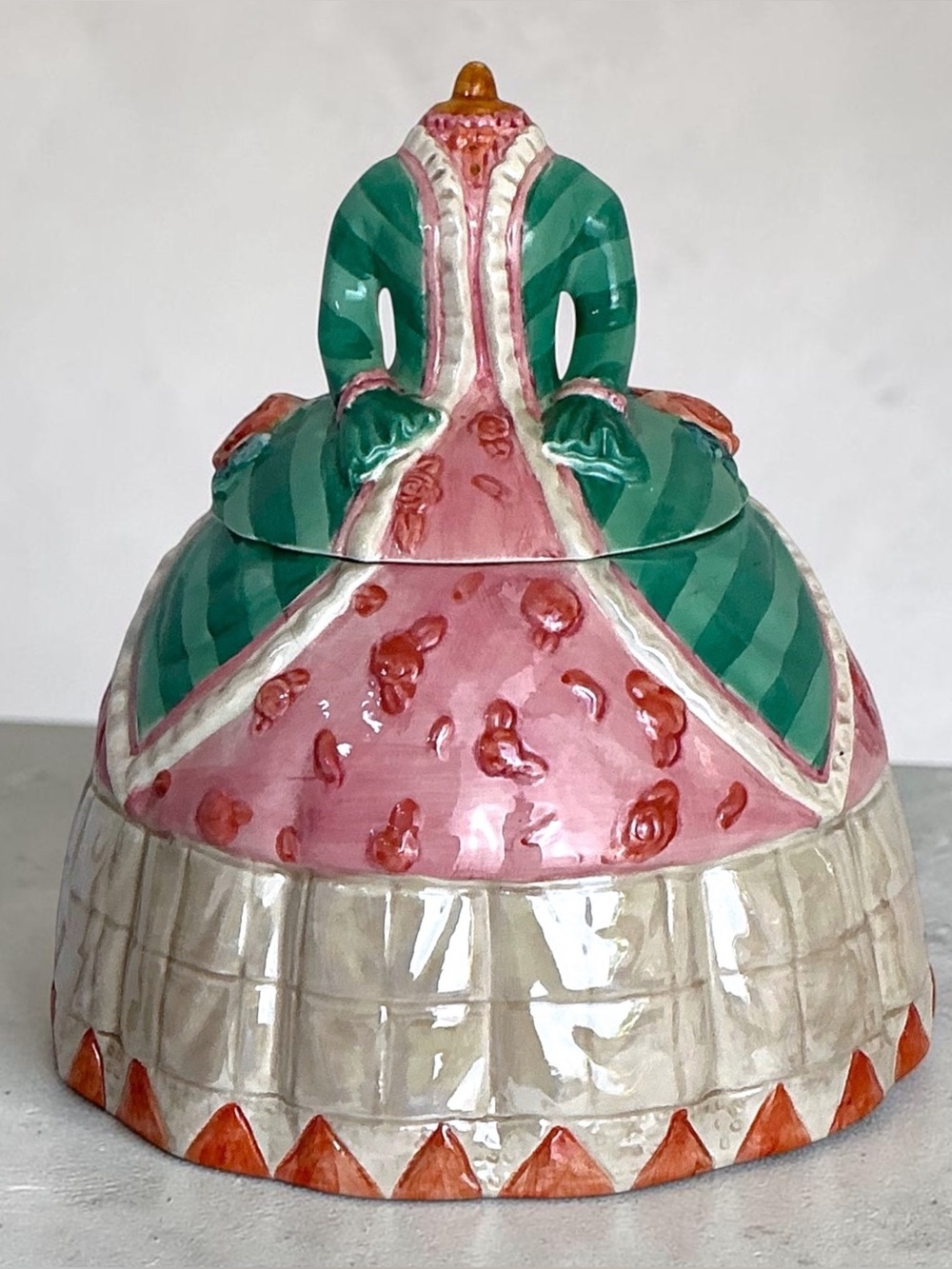 Vintage Victorian Dress Form Canister Cookie Jar Mannequin Shape Green Pink 1960 - Picture 16 of 16